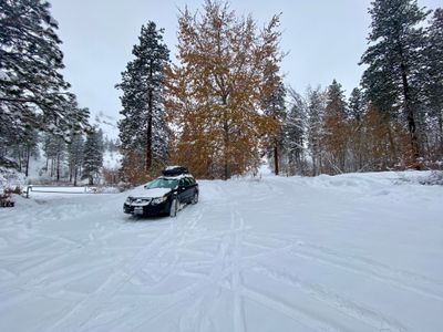 Parking at the unopened Antilon Sno-Park