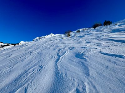 Wind effected snow near the top